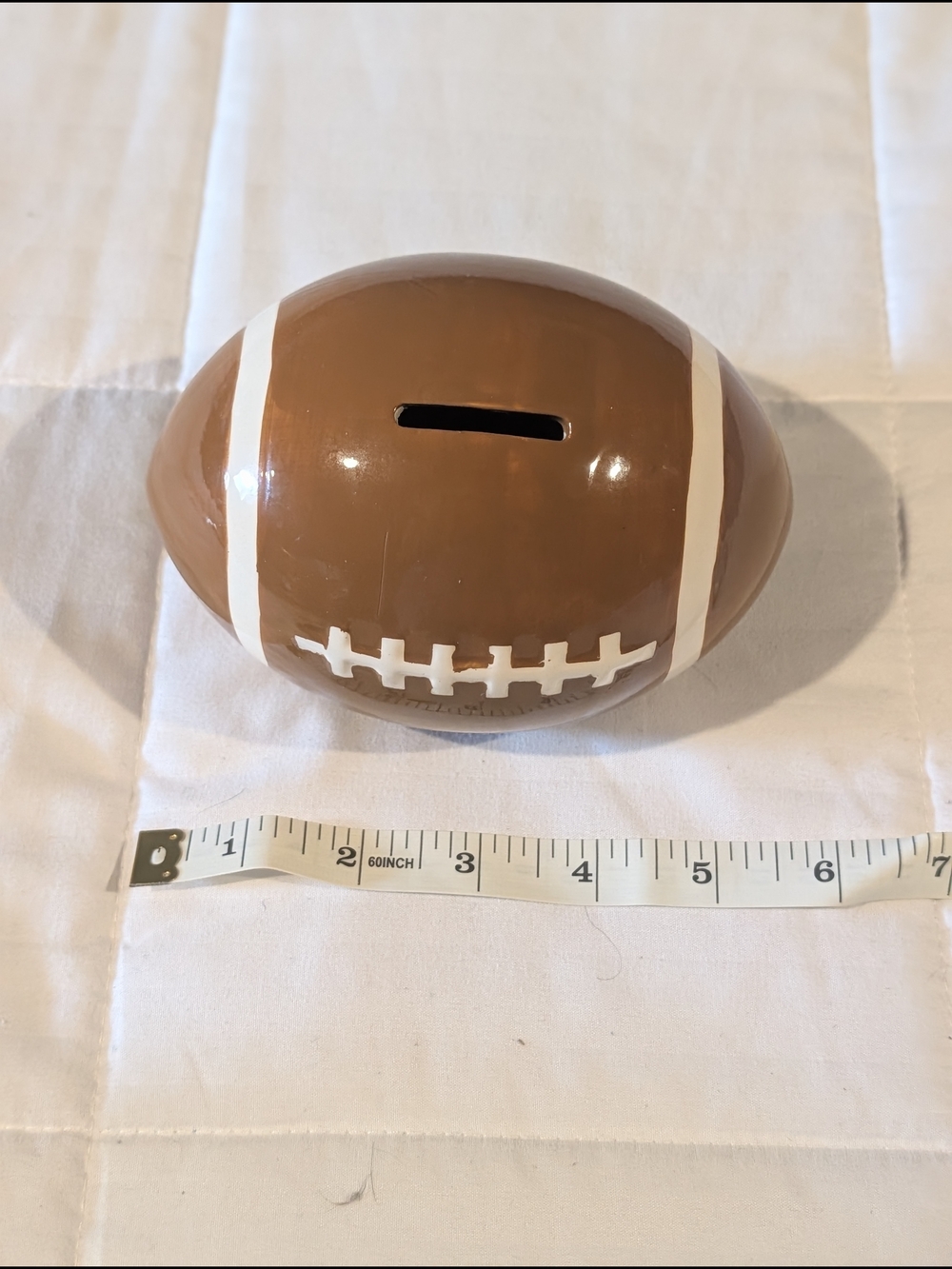 Ceramic Football Coin Bank - Brown & White